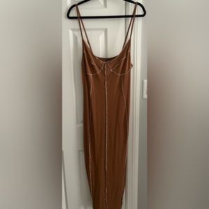 Contrast-Stitched Midi Dress